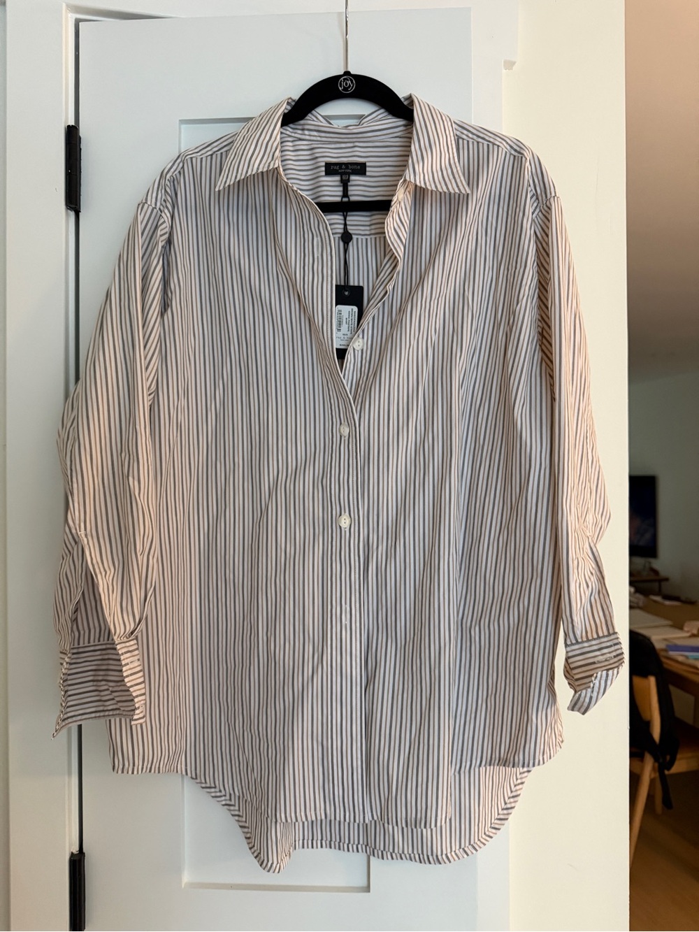Rag & Bone Striped Button-Up Shirt - White & Brown